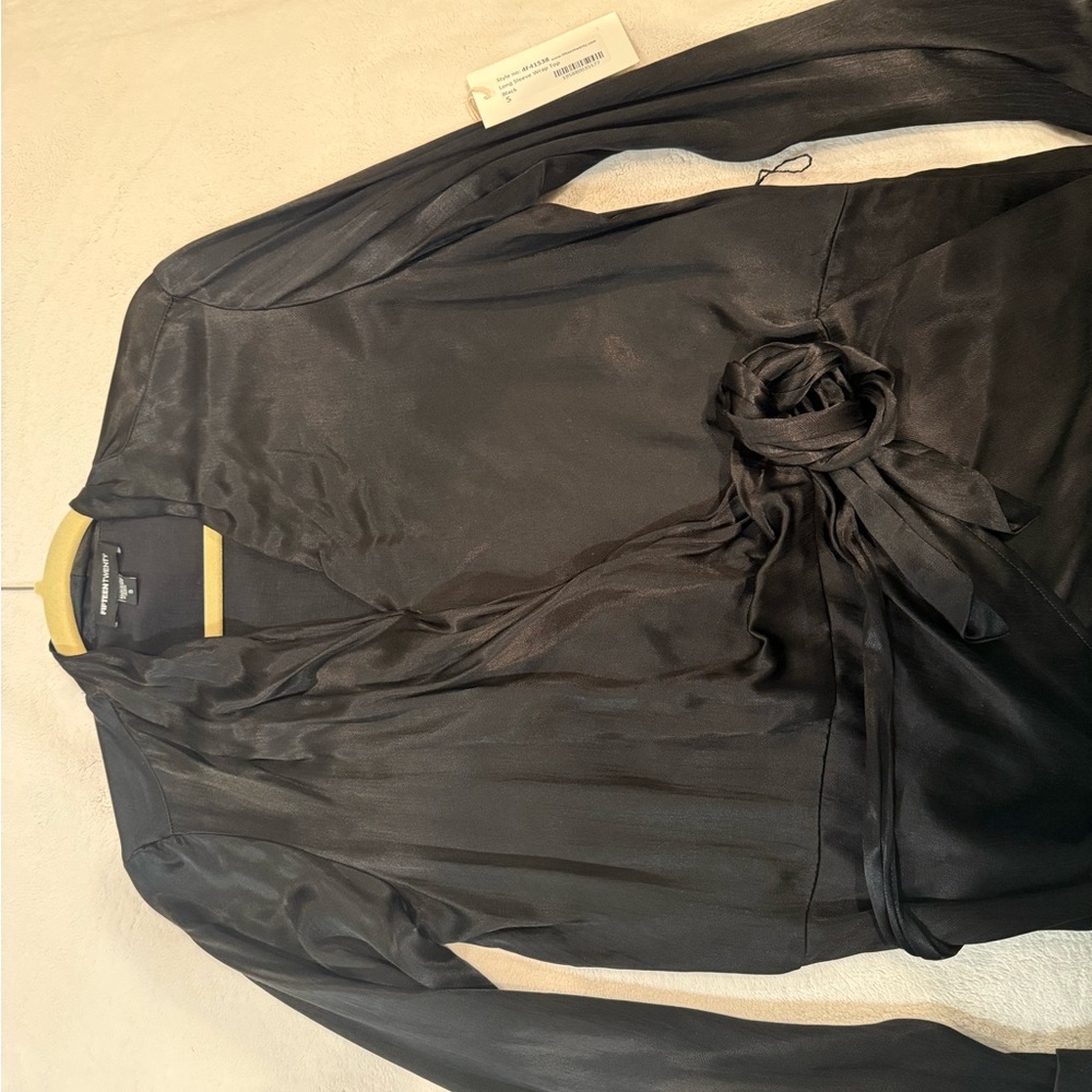 Fifteen Twenty Black Satin Tie-Waist Wrap Top